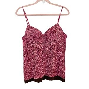 l.e.i. Floral Built-In Bra Camisole Tank Top Brown Pink Cotton Padded Push Up L